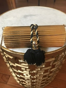 Gold Clutch With Chain Handle and Black And Gold Tassle by VRC