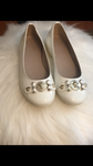 Young Versace Ballerina Style White Flat Shoes With Gold Medusa Head