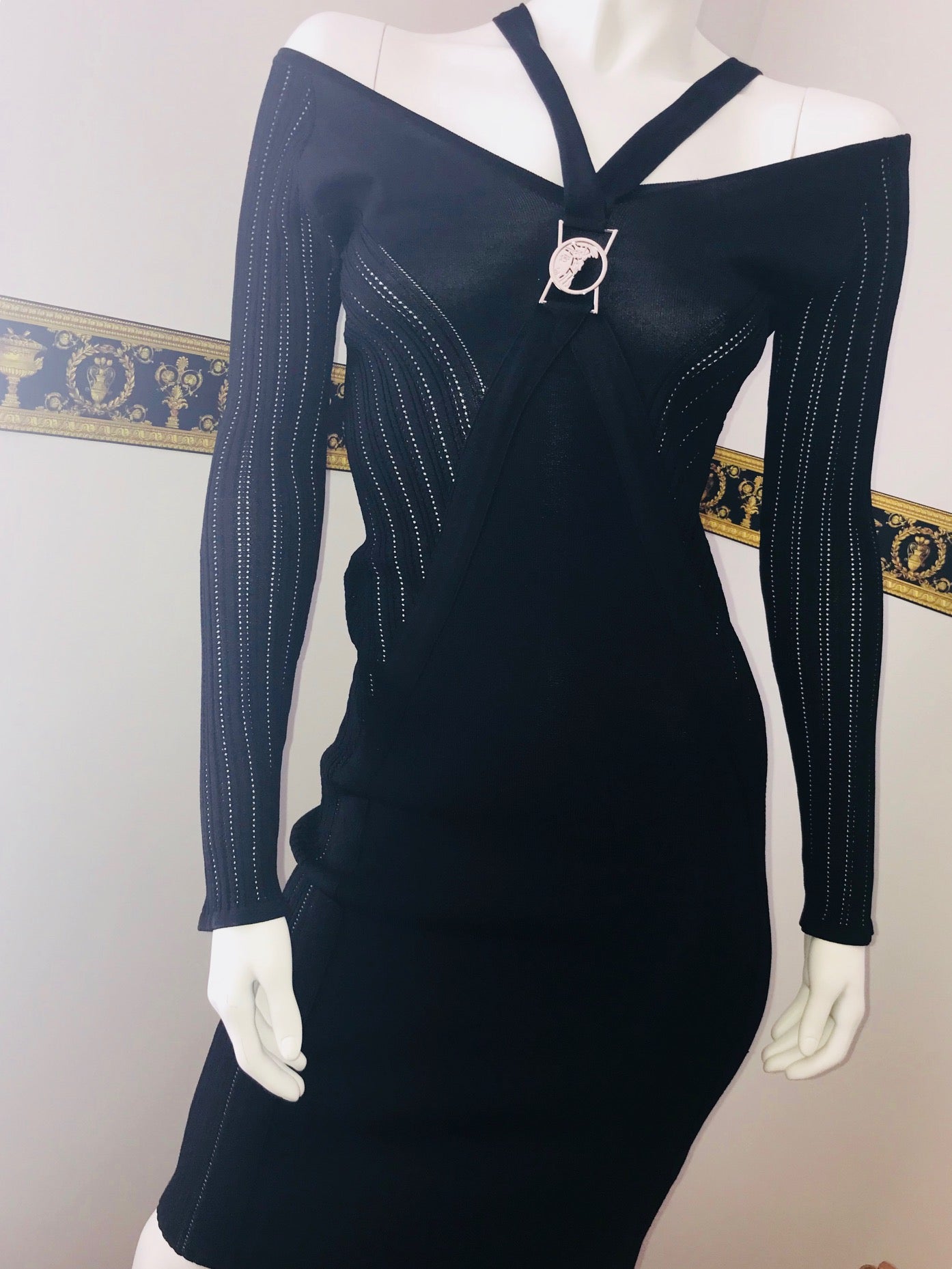 Versace Collection Black Full Sleeve Short Bodycon Dress