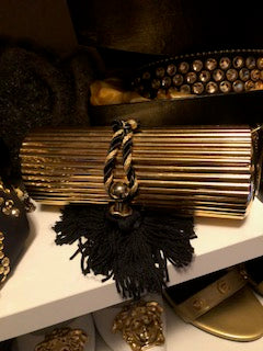 Gold Clutch With Chain Handle and Black And Gold Tassle by VRC