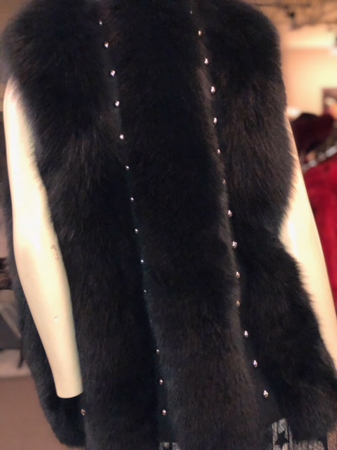 Fur Sleeveless Coat With Studs by VRC