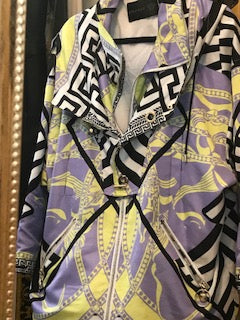 Versace Donna Lilac and Lime Zip Up Hooded Jacket With Black Studded Back