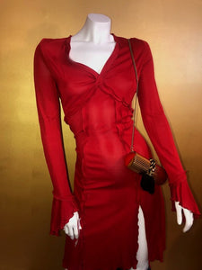 Versace Vintage Deep Red Full Sleeve Dress