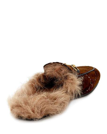 Gucci Princetown Fur-Lined GG Velvet Mule Loafer