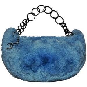 Chanel Light Blue Rabbit Fur Hobo Handbag