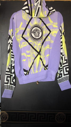 Versace Lilac and Lime Zip Up Hoodie Sweater