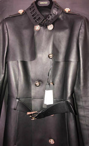 Versace Black Leather Trench Coat